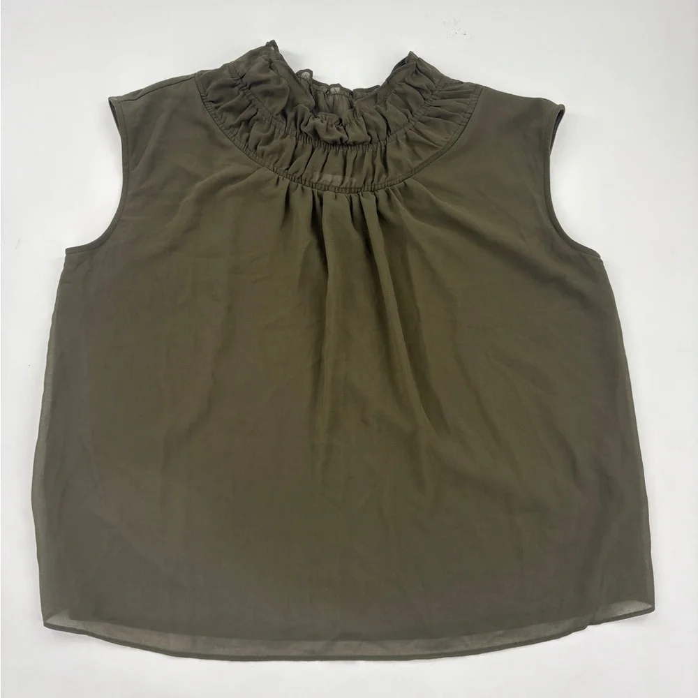 Calvin Klein Dark Green Ruffle Neck Blouse - Picture 3 of 6